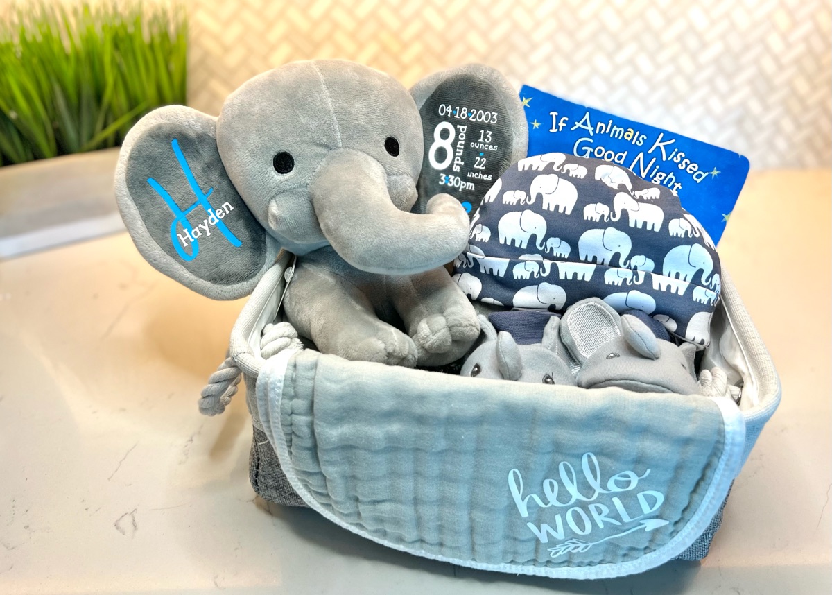 Elephant Blue Baby Boy Gift Basket